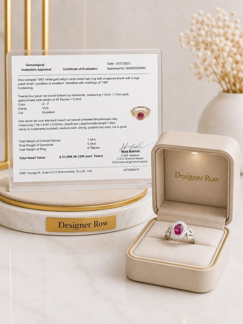 White Gold Natural Mozambique Ruby Halo Ring (1 of 20)