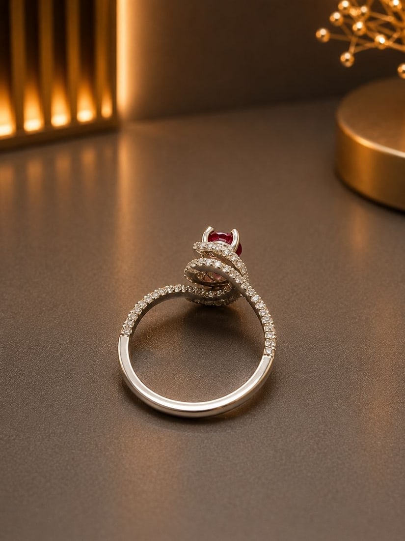 Natural Ruby 140-Diamond Bypass Ring - 3