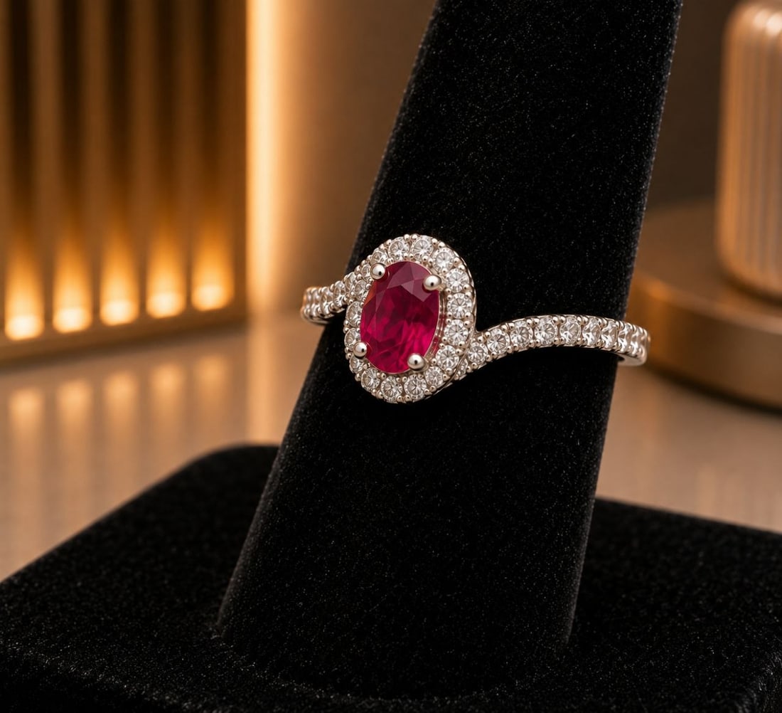 Natural Ruby 140-Diamond Bypass Ring - 7