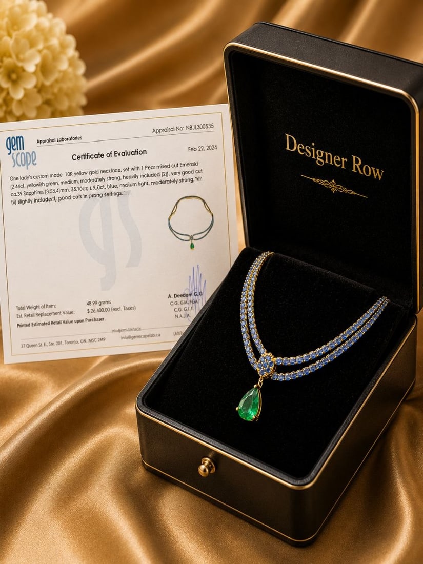 Custom Emerald Sapphire Necklace: Exceptional 10KT Yellow Gold Emerald & Sapphire Statement Necklace NOTE- Additional lots may be added until the final day of the auction. Please check back regularly for updates and newly added items.