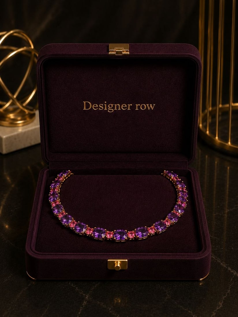 Amethyst & Pink Topaz Gold Plated Necklace: Show-Stopping 925 Sterling Silver & 24KT Gold Plated Gemstone Statement Necklace NOTE- Additional lots may be added until the final day of the auction. Please check back regularly for updates and newl