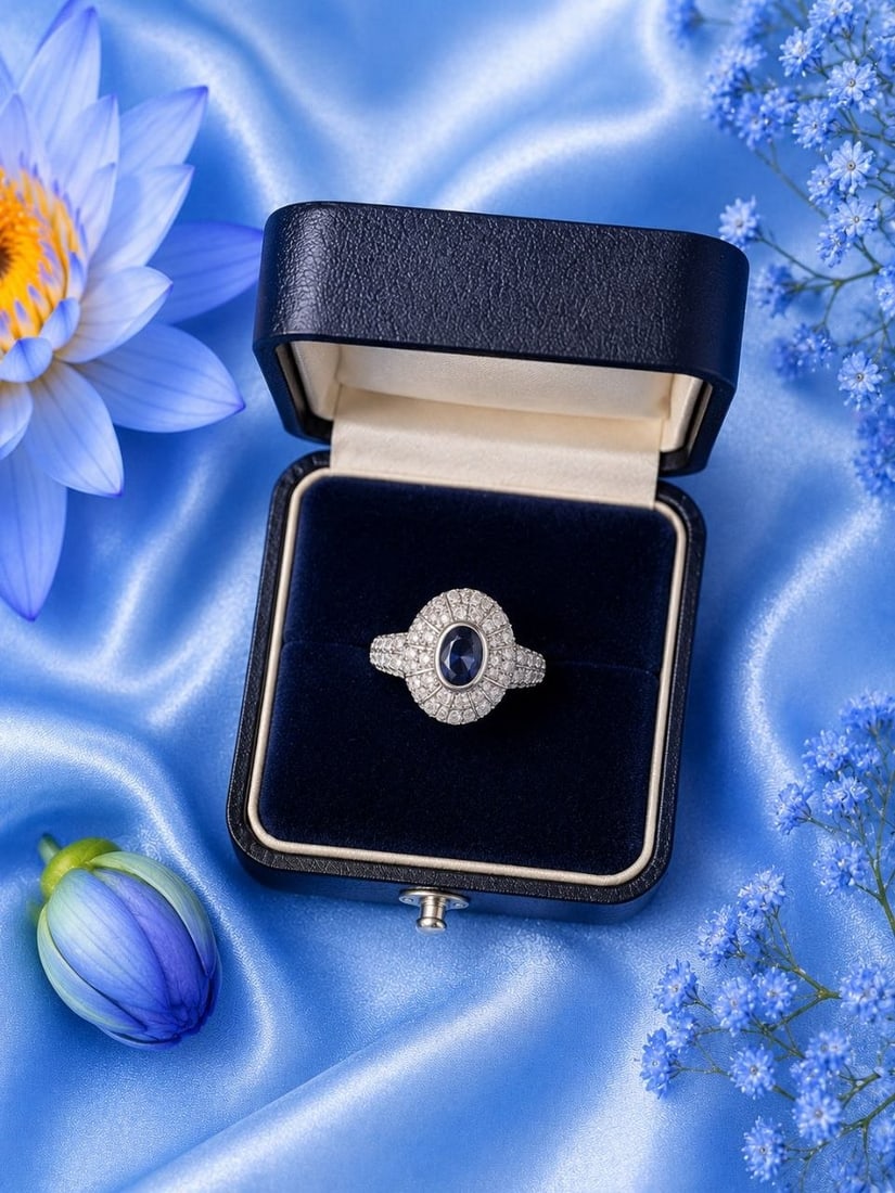 Natural Blue Sapphire Lab Diamond 18K Ring: ```html NOTE: Additional lots may be added until the final day of the auction. Please check back regularly for updates and newly added items. Experience timeless elegance with this magnificent 18KT