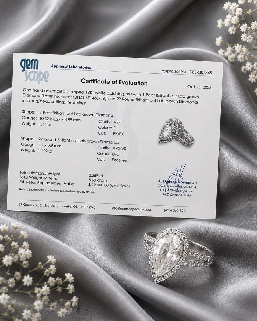 VS1 Pear Lab Diamond Split Shank 18K Ring - 10