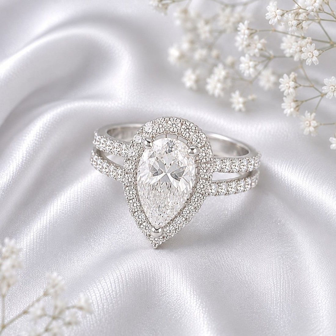 VS1 Pear Lab Diamond Split Shank 18K Ring - 11
