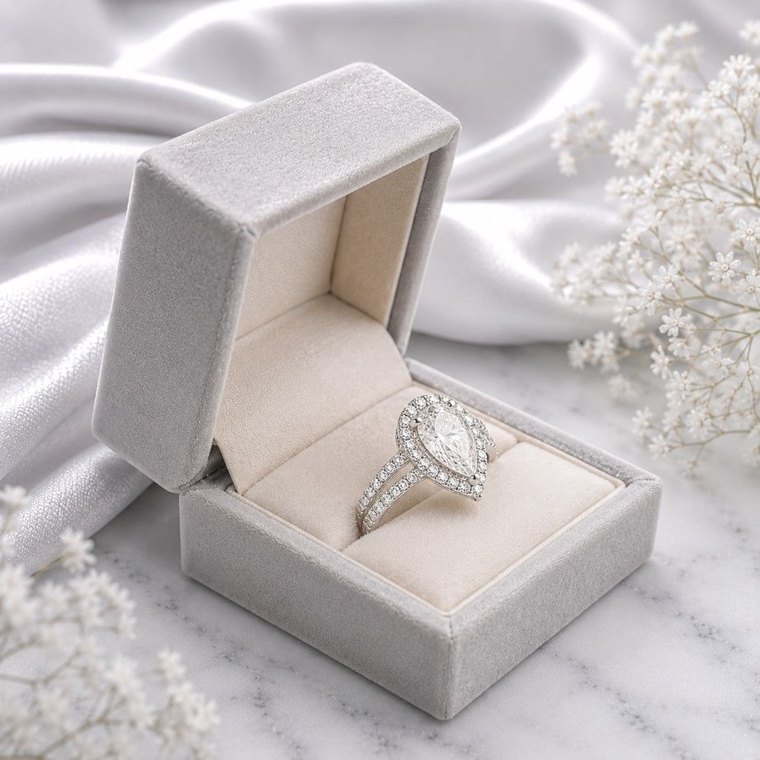 VS1 Pear Lab Diamond Split Shank 18K Ring - 13