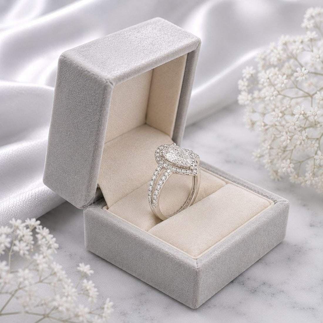 VS1 Pear Lab Diamond Split Shank 18K Ring - 14