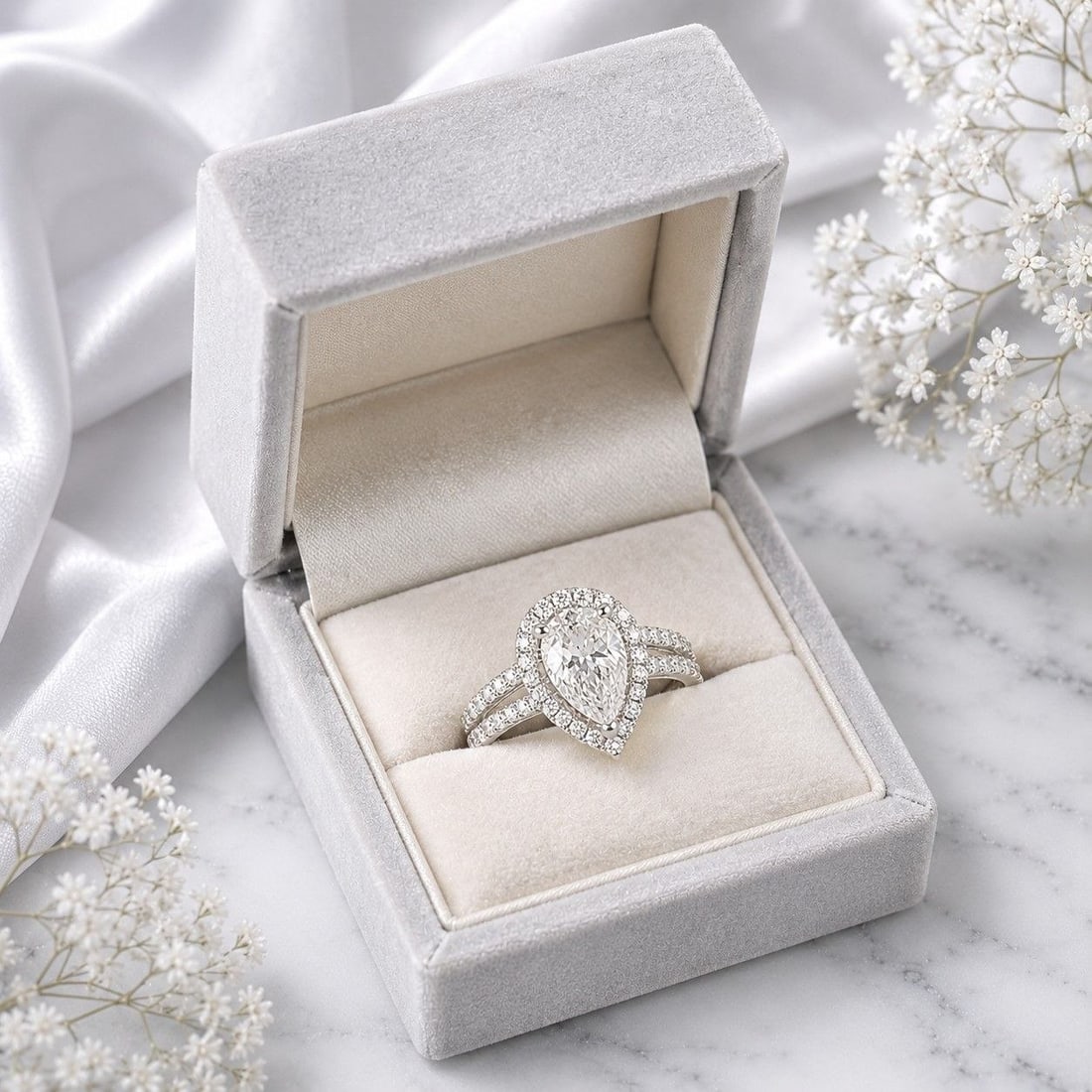 VS1 Pear Lab Diamond Split Shank 18K Ring - 16