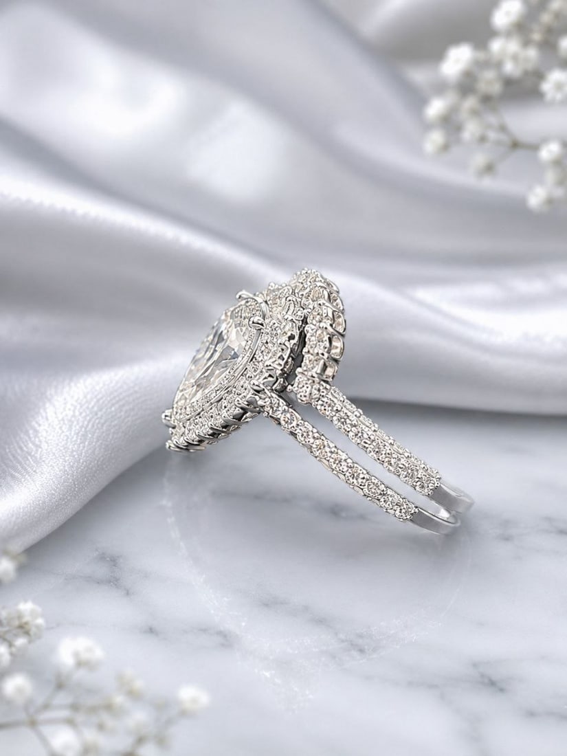 VS1 Pear Lab Diamond Split Shank 18K Ring - 17