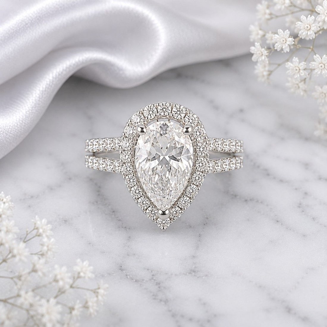 VS1 Pear Lab Diamond Split Shank 18K Ring - 20