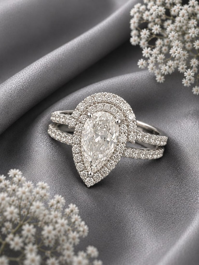 VS1 Pear Lab Diamond Split Shank 18K Ring - 2