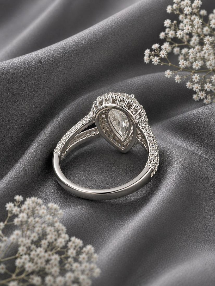 VS1 Pear Lab Diamond Split Shank 18K Ring - 3