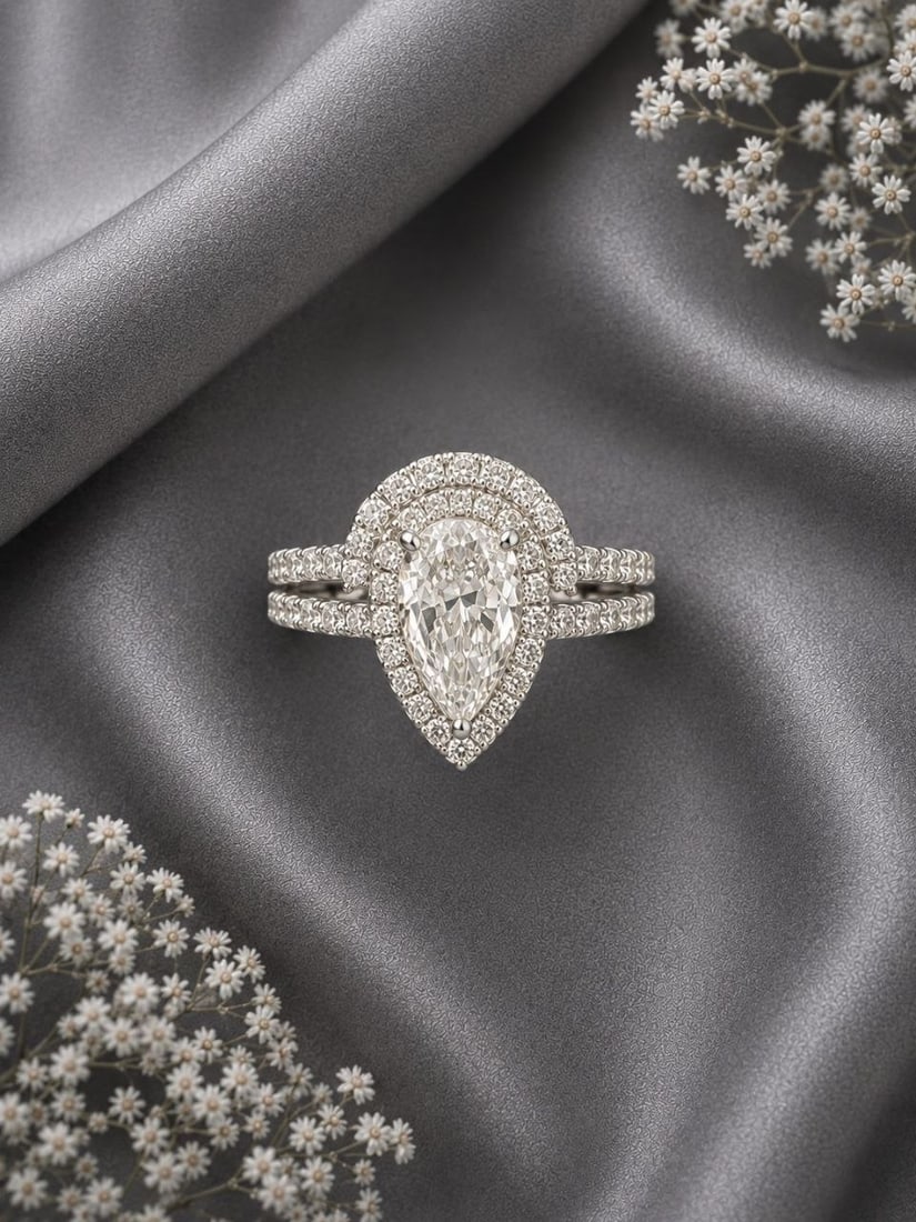 VS1 Pear Lab Diamond Split Shank 18K Ring - 4