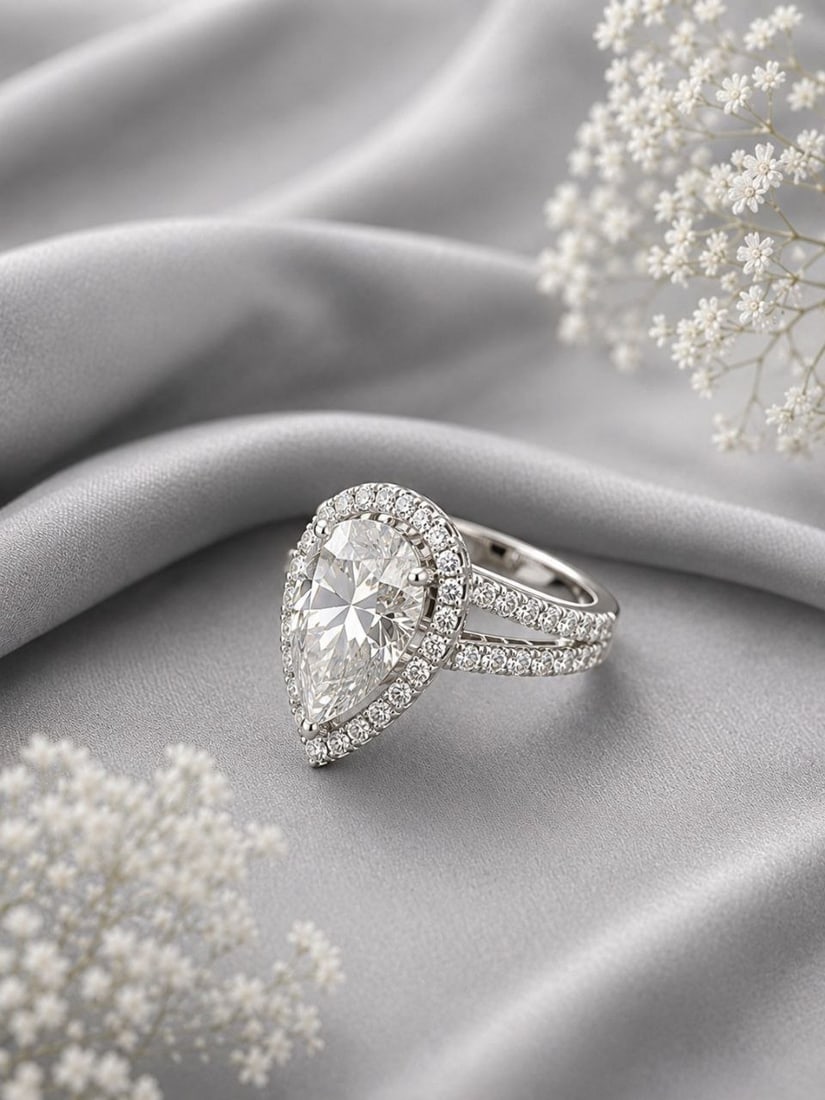 VS1 Pear Lab Diamond Split Shank 18K Ring - 5