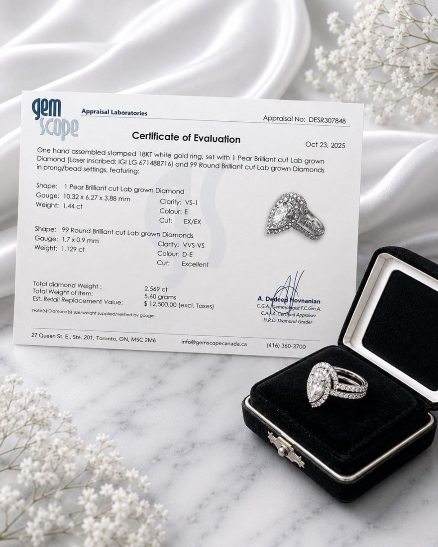 VS1 Pear Lab Diamond Split Shank 18K Ring - 8
