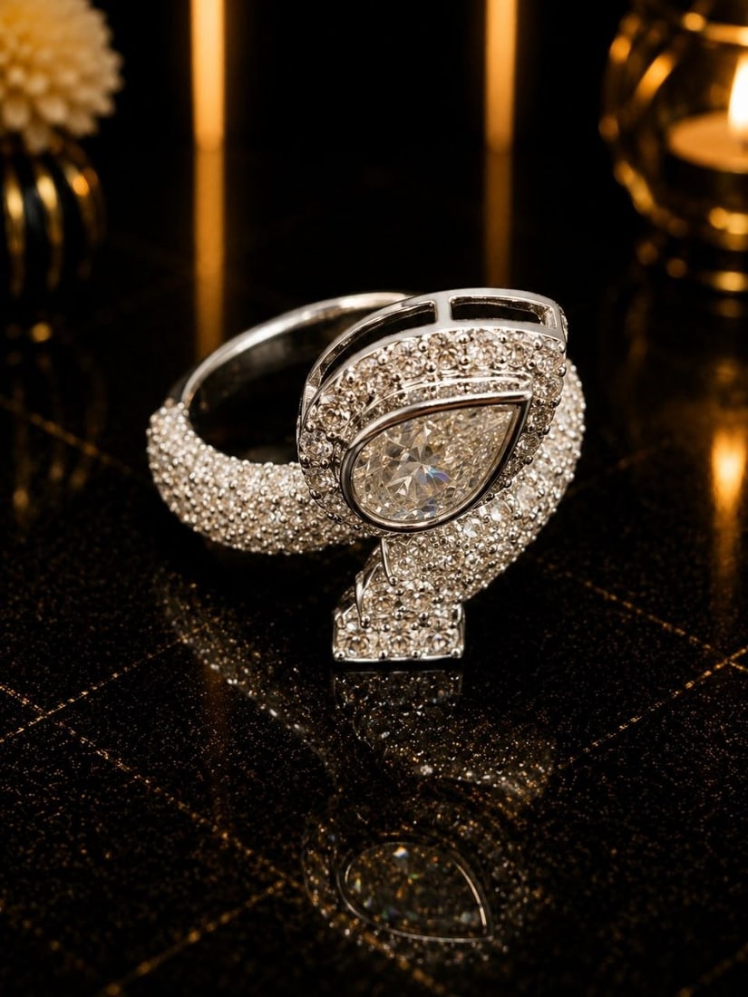 Pear Lab Diamond Bezel Ring 18K Gold: NOTE: Additional lots may be added until the final day of the auction. Please check back regularly for updates and newly added items. Discover contemporary luxury with this Exquisite 18KT White Gold P