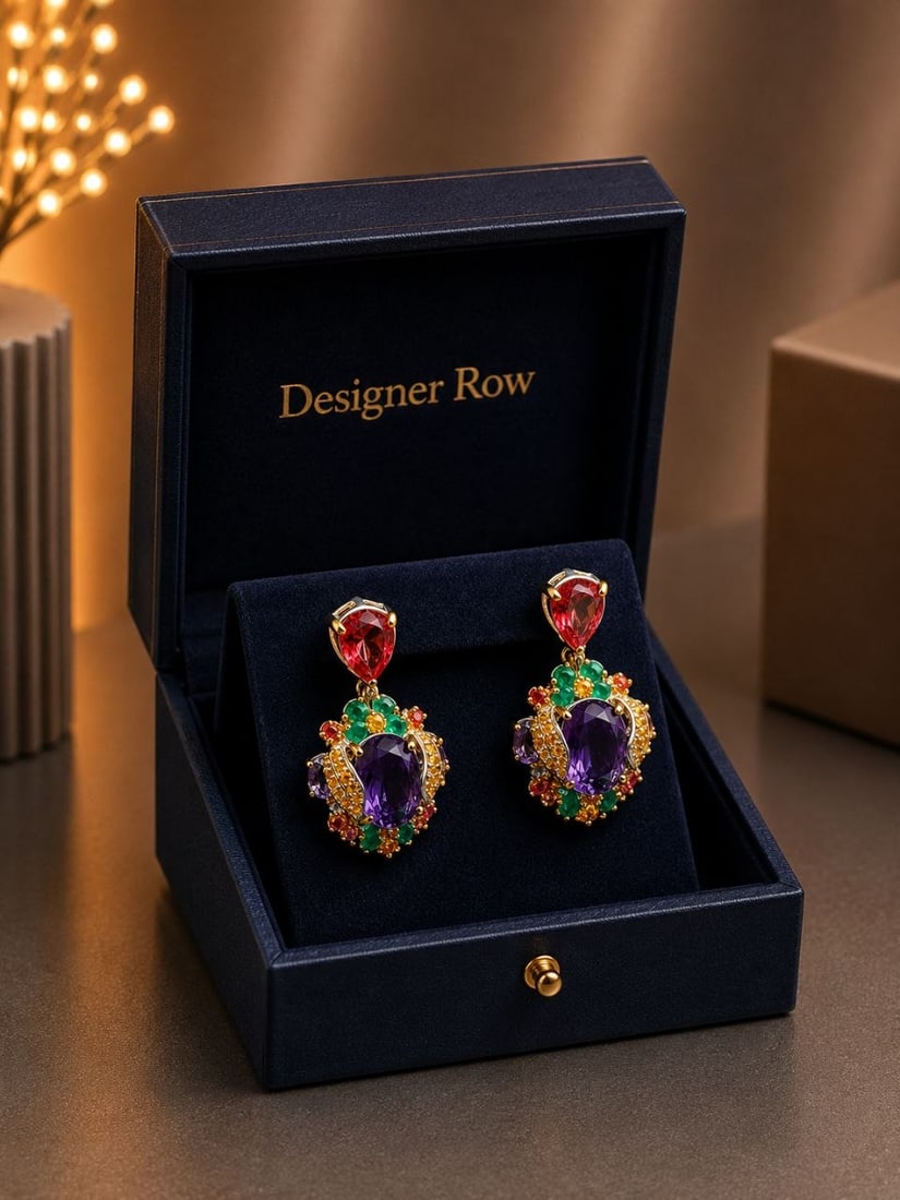 24K Gold Amethyst & Pink Topaz Drop Earrings: NOTE: Additional lots may be added until the final day of the auction. Please check back regularly for updates and newly added items. Make an unforgettable statement with these Luxury Multi-Gemstone A