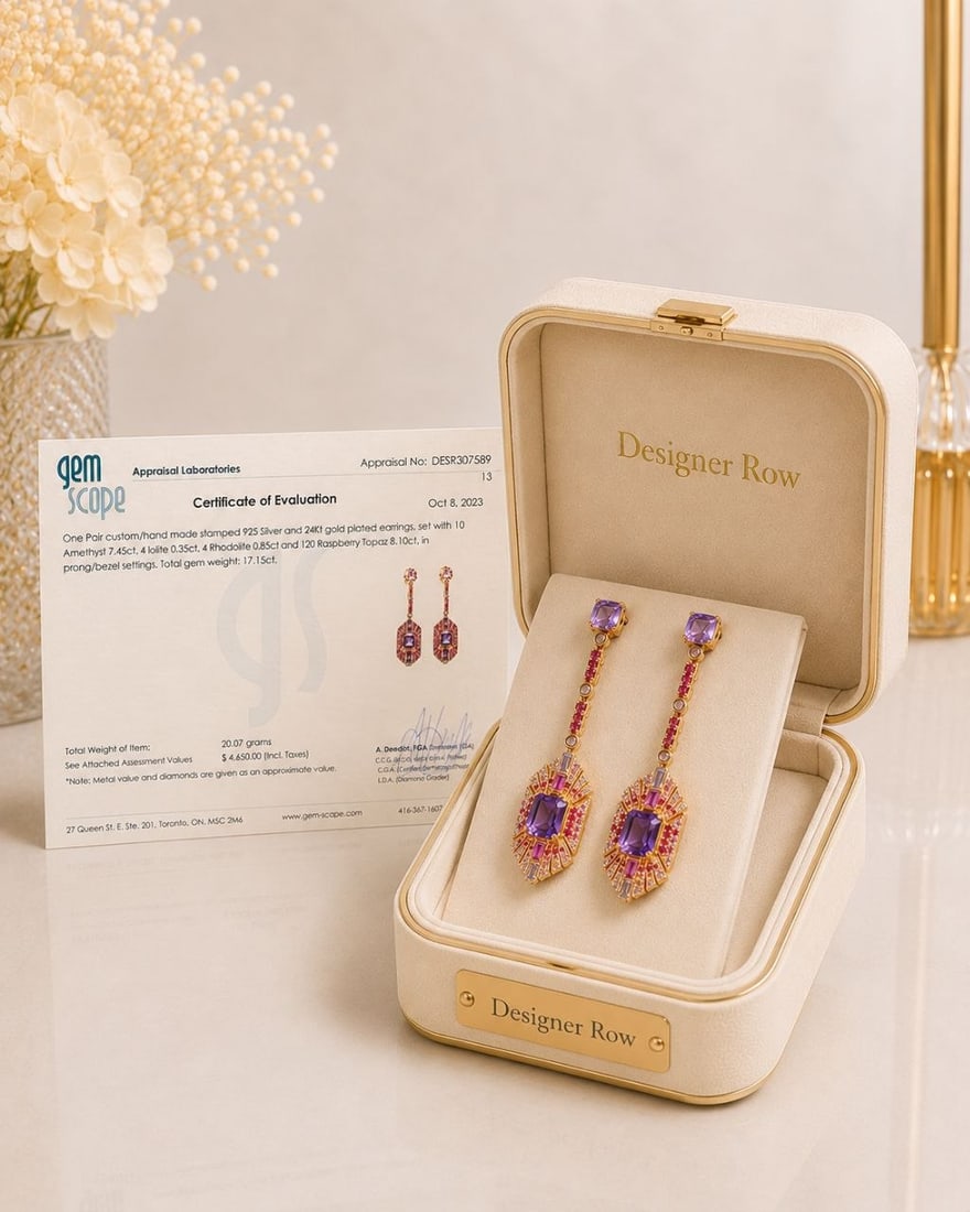 24K Gold Amethyst Art Deco Drop Earrings: NOTE: Additional lots may be added until the final day of the auction. Please check back regularly for updates and newly added items. Inspired by the elegance and architectural beauty of the Art Deco 