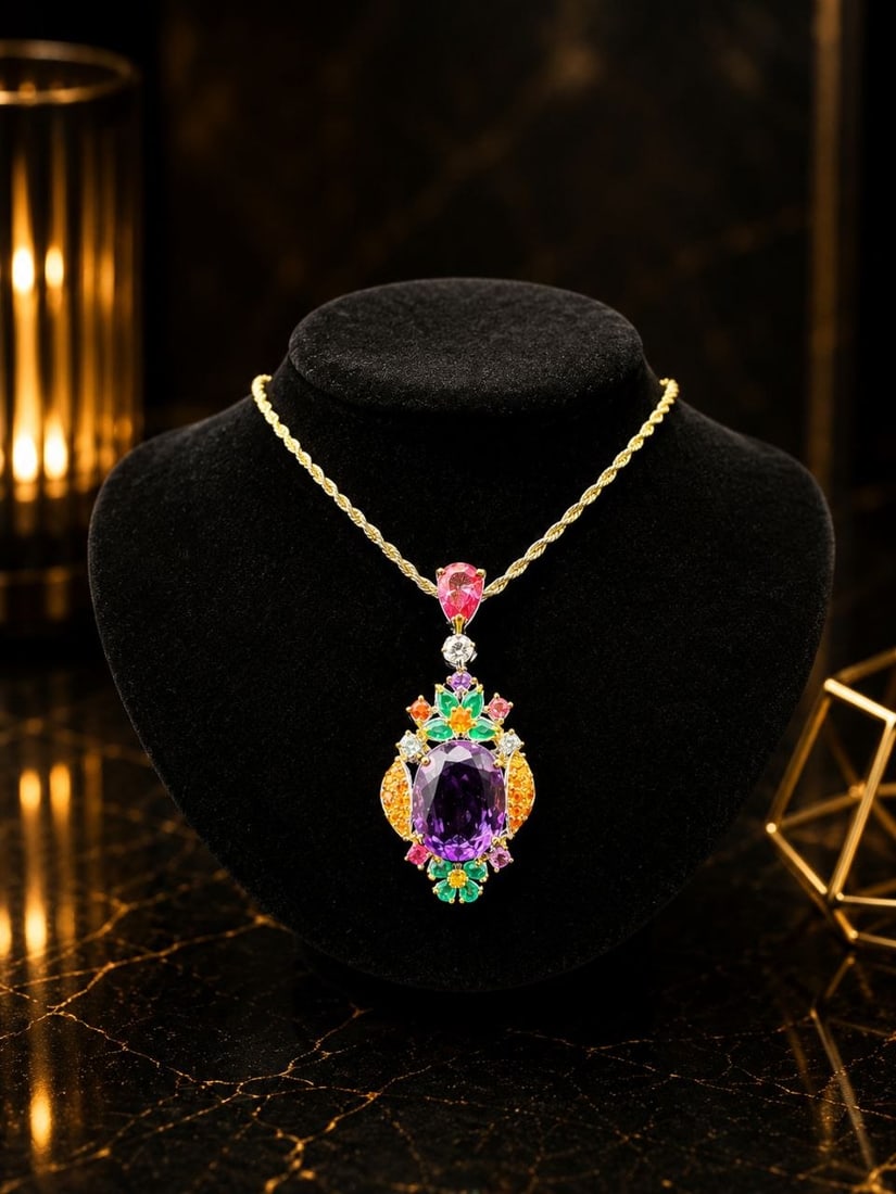 Amethyst Yellow Sapphire Multi-Gem Necklace: NOTE - Additional lots may be added until the final day of the auction. Please check back regularly for updates and newly added items. Certified Multi-Gem Amethyst Convertible Brooch & Pendant