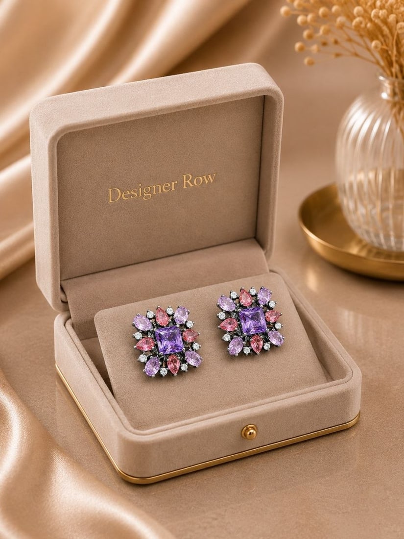 Sterling Silver Amethyst Topaz Earrings: NOTE - Additional lots may be added until the final day of the auction. Please check back regularly for updates and newly added items. Certified Amethyst, Pink Tourmaline & Blue Topaz Statement