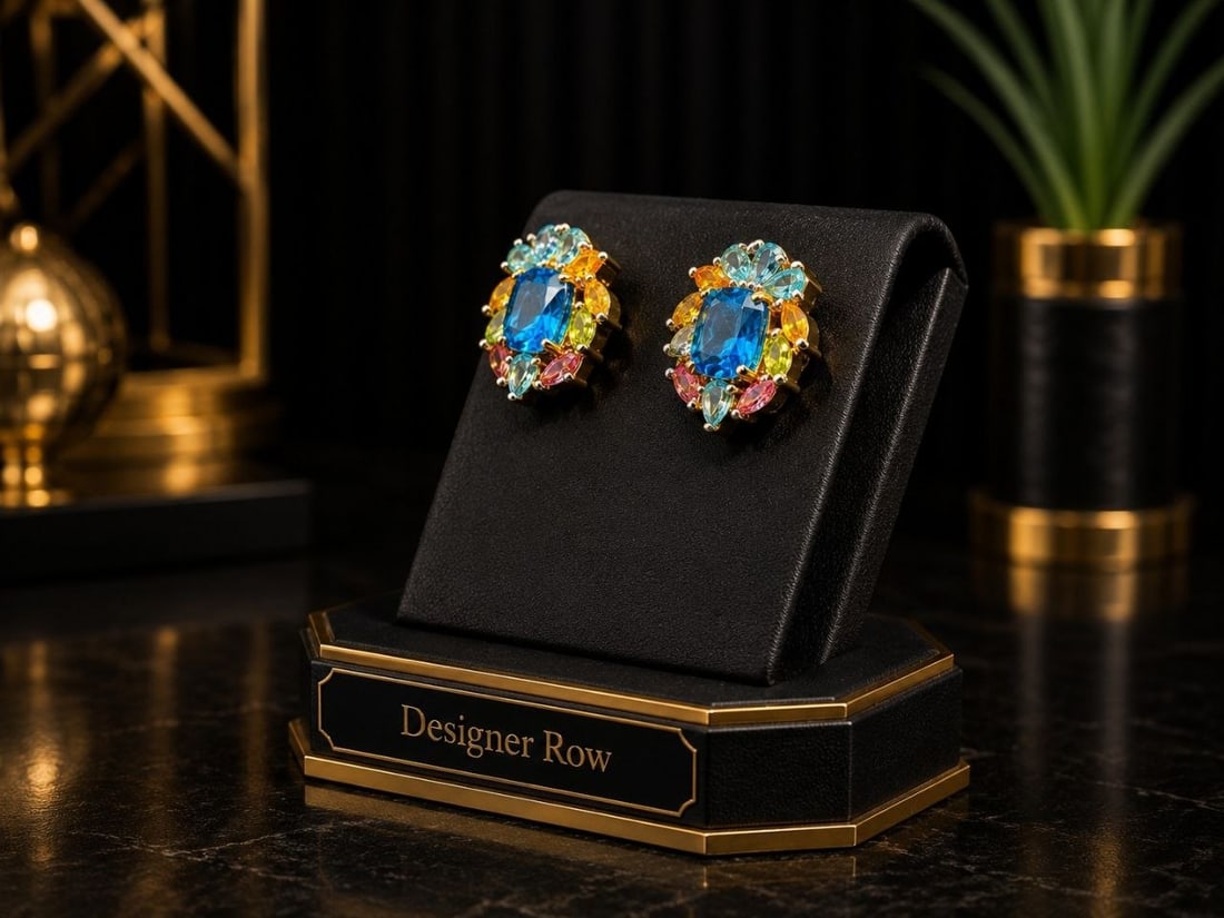 Multi-Gemstone 925 Silver Cluster Earrings - 14