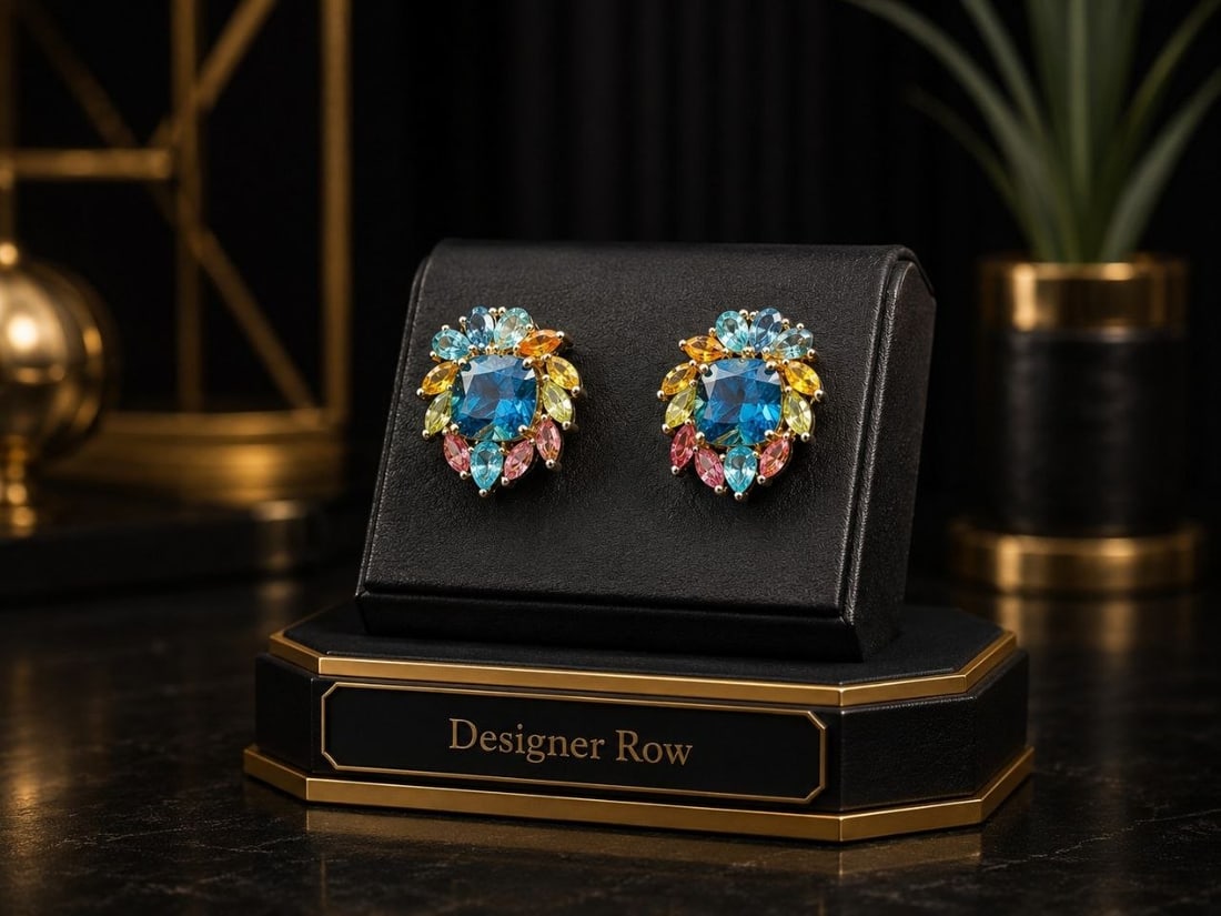 Multi-Gemstone 925 Silver Cluster Earrings - 19