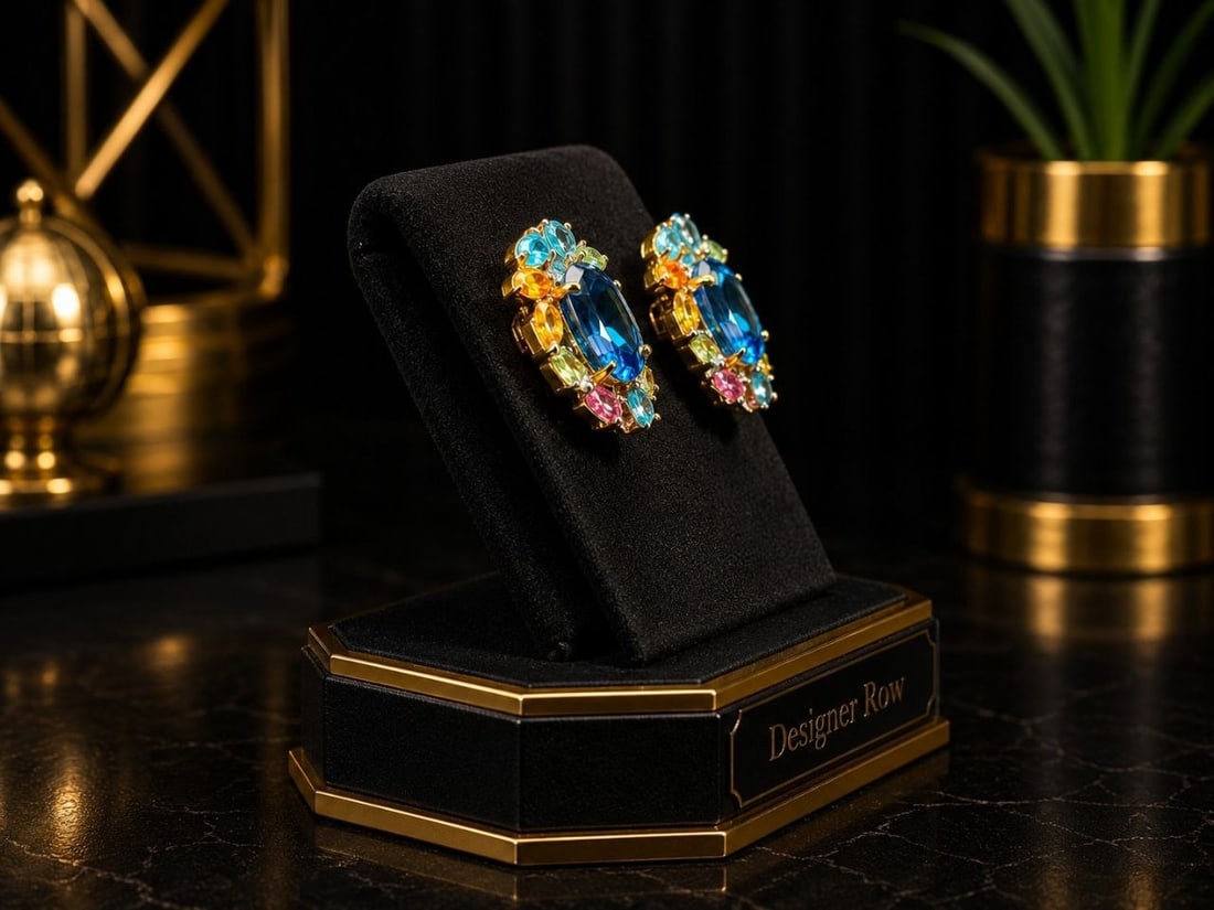Multi-Gemstone 925 Silver Cluster Earrings - 6