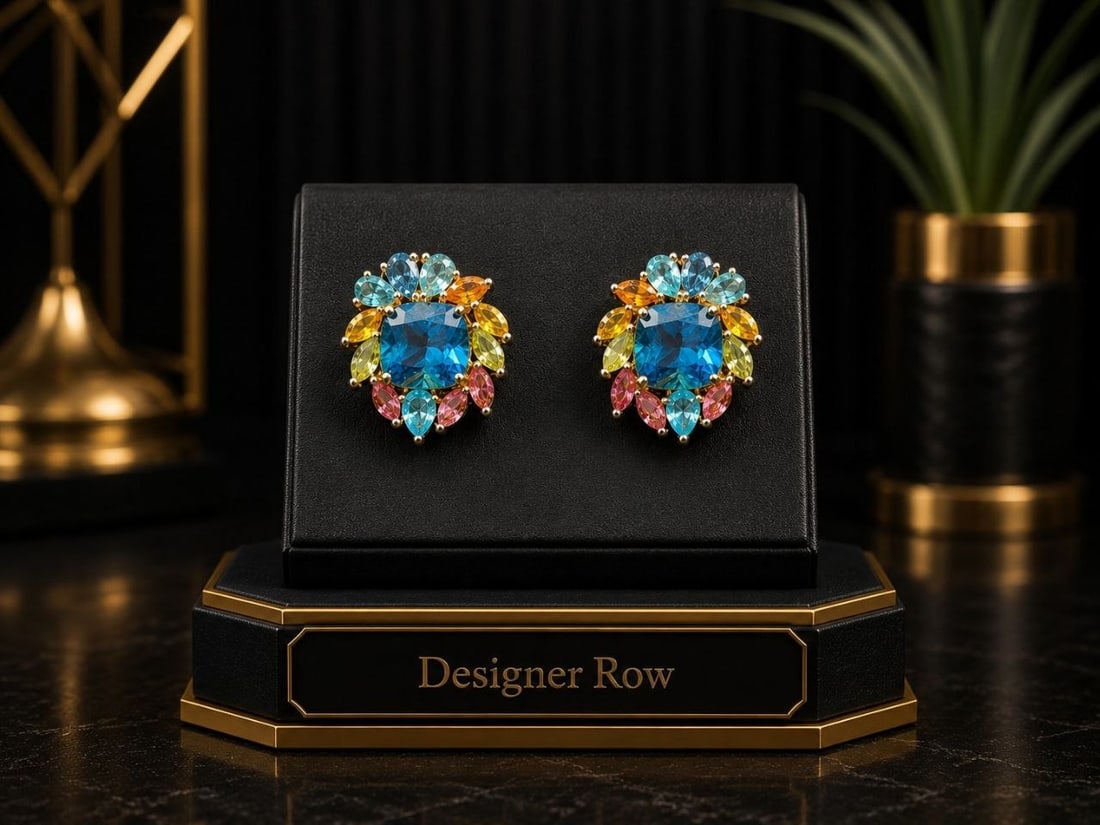 Multi-Gemstone 925 Silver Cluster Earrings - 9