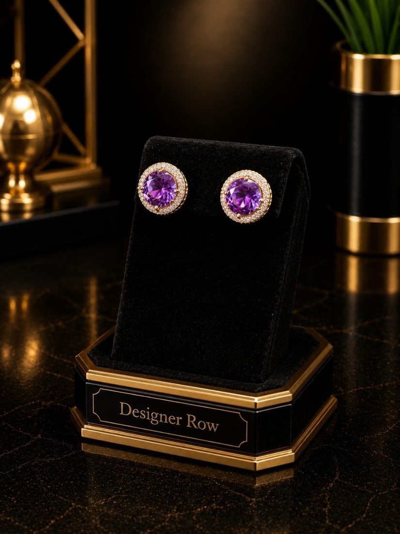 Silver Amethyst & Zircon Halo Earrings: NOTE - Additional lots may be added until the final day of the auction. Please check back regularly for updates and newly added items. Certified Amethyst & White Zircon Halo Stud Earrings in 925 S