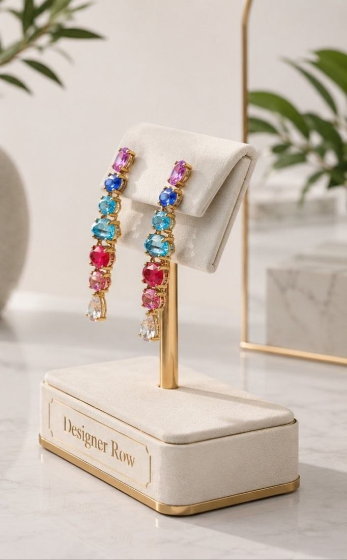 Multi-Gemstone 24K Gold Drop Earrings 19ct: NOTE - Additional lots may be added until the final day of the auction. Please check back regularly for updates and newly added items. Certified Multi-Gem Rainbow Cascade Drop Earrings in 24KT Gold