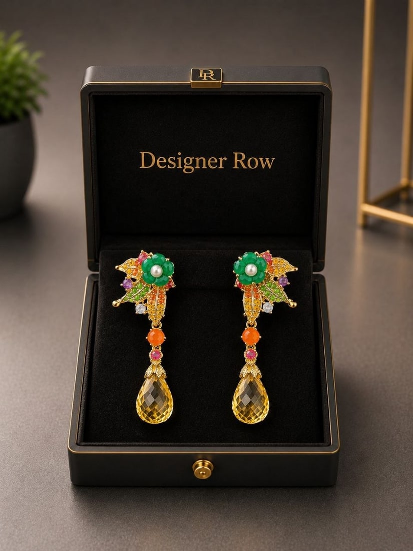 925 Silver Citrine & Pearl Floral Drops: NOTE- Additional lots may be added until the final day of the auction. Please check back regularly for updates and newly added items. Nature-Inspired 925 Sterling Silver Multi-Gemstone Citrine Drop Ea