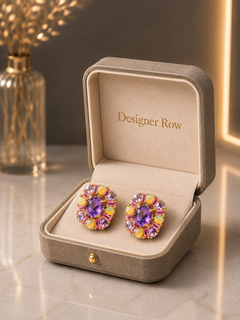 Silver Amethyst Opal Cluster Earrings: NOTE- Additional lots may be added until the final day of the auction. Please check back regularly for updates and newly added items. Vibrant 925 Sterling Silver Amethyst, Opal & Sapphire Cluster Stud