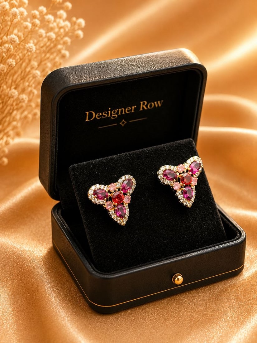 Silver Rhodolite & Tourmaline Earrings: NOTE: Additional lots may be added until the final day of the auction. Please check back regularly for updates and newly added items. Bold and graphic, these triangular cluster earrings feature a stri