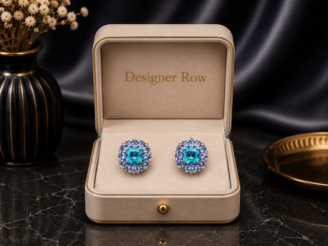 925 Silver Blue Topaz & Tanzanite Halo Studs: NOTE: Additional lots may be added until the final day of the auction. Please check back regularly for updates and newly added items. Crisp, cool, and effortlessly refined, these halo stud earrings fe