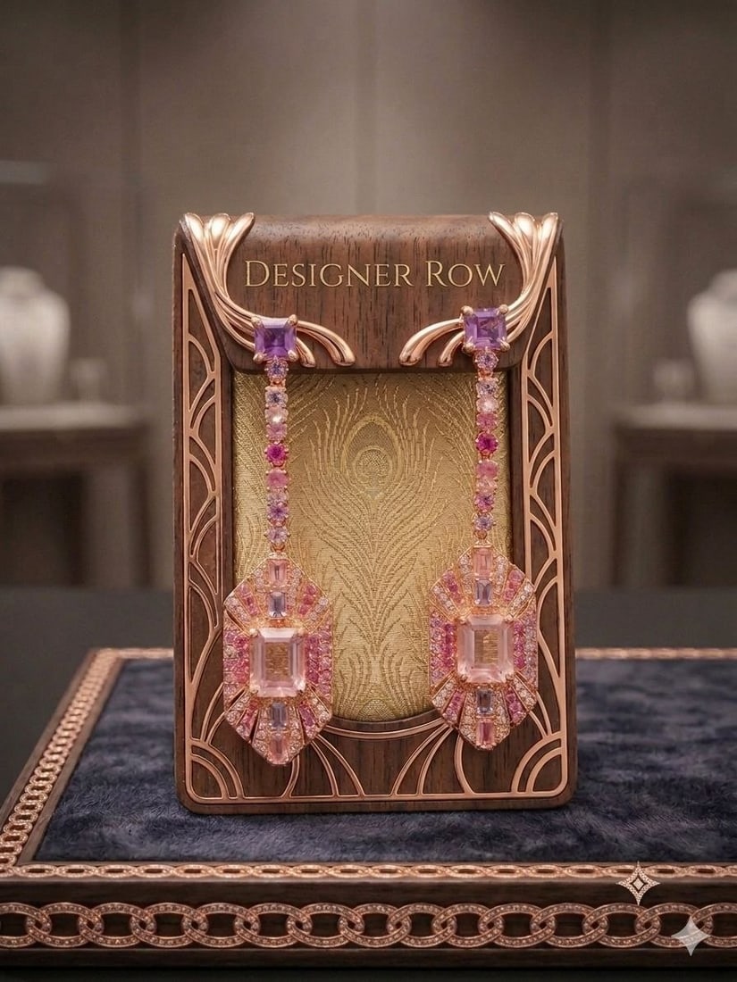 Kunzite Pink Sapphire Art Deco Gold Earrings: NOTE: Additional lots may be added until the final day of the auction. Please check back regularly for updates and newly added items. A magnificent pair of custom handmade drop earrings crafted in 925