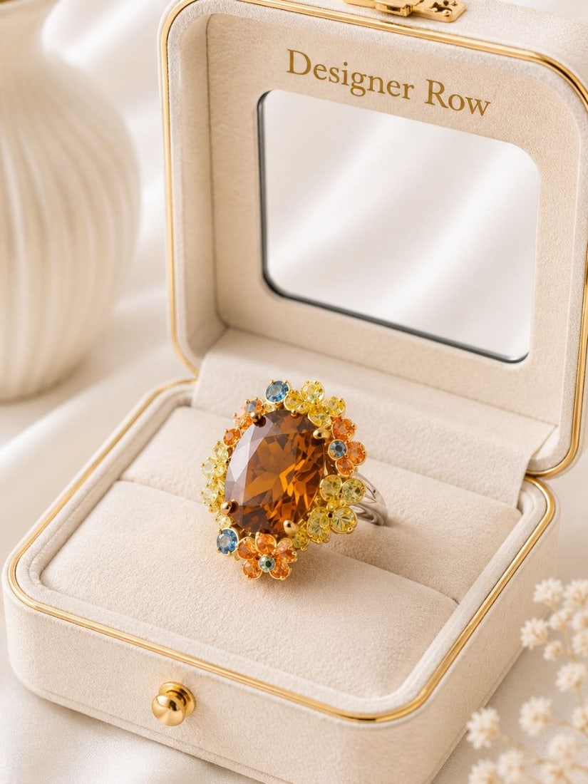 24K Gold Citrine & Sapphire Cocktail Ring: NOTE: Additional lots may be added until the final day of the auction. Please check back regularly for updates and newly added items. A captivating custom handmade cocktail ring crafted in 925 Sterlin