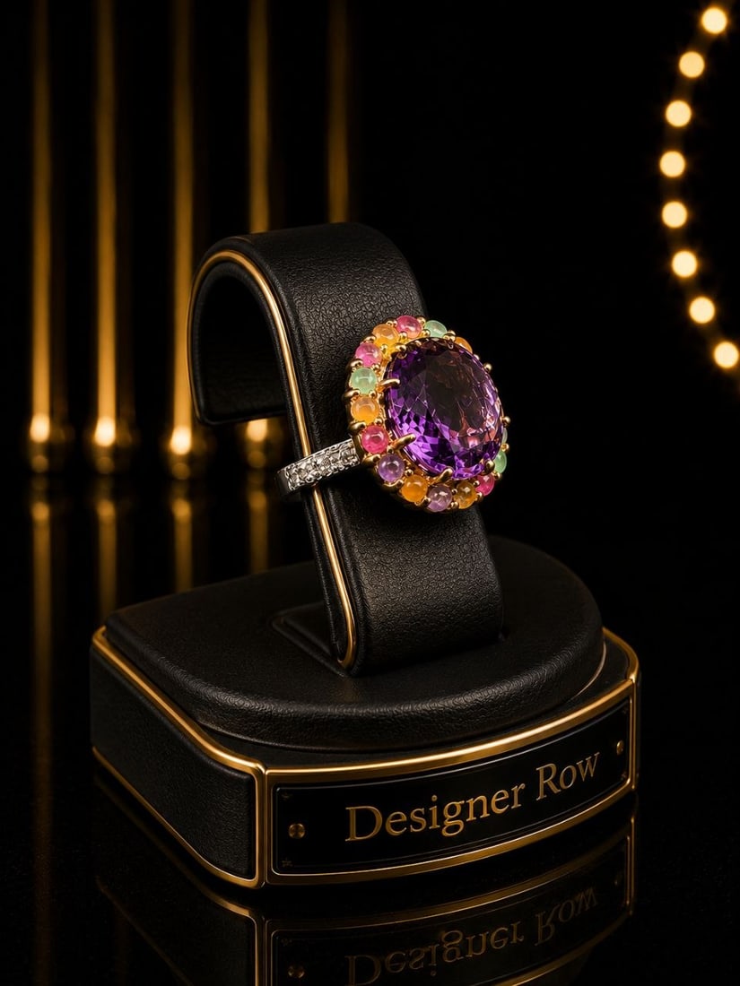 Gold Amethyst & Fancy Sapphire Ring: NOTE- Additional lots may be added until the final day of the auction. Please check back regularly for updates and newly added items. Commanding attention with its bold proportions and vibrant color p