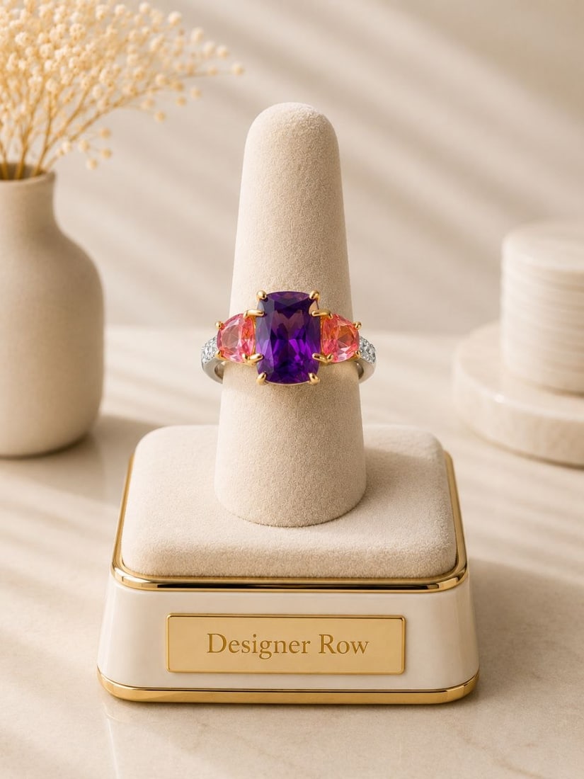 Gold Amethyst & Pink Topaz Trio Ring: NOTE- Additional lots may be added until the final day of the auction. Please check back regularly for updates and newly added items. Clean, bold, and beautifully balanced, this handcrafted three-ston