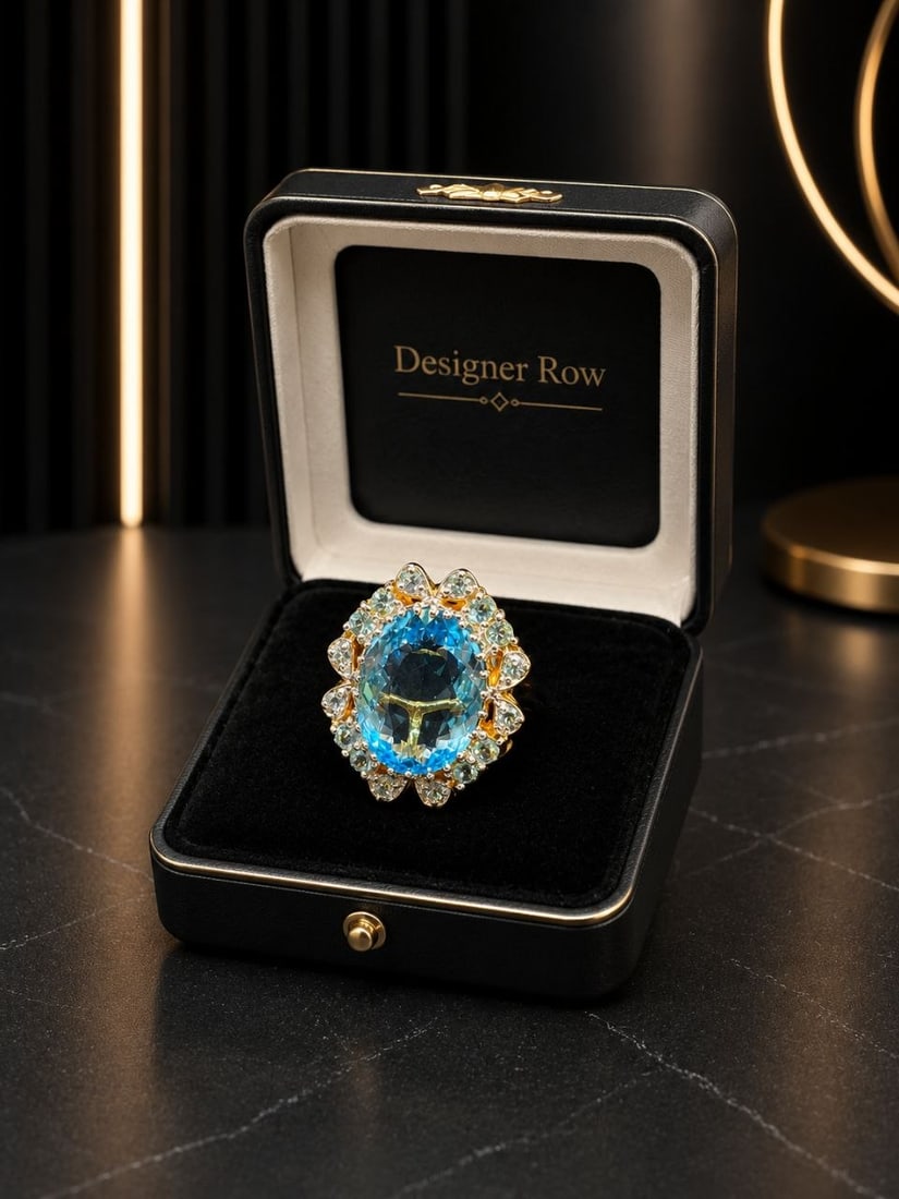 Blue Topaz Sapphire Halo Ring: NOTE- Additional lots may be added until the final day of the auction. Please check back regularly for updates and newly added items. Vivid, refreshing, and full of personality, this handcrafted cockt