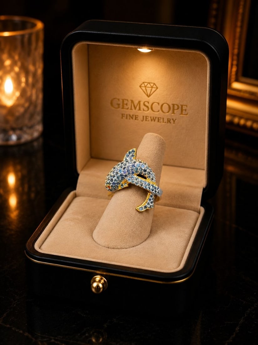 Handmade Sapphire Dolphin Gold Silver Ring: NOTE- Additional lots may be added until the final day of the auction. Please check back regularly for updates and newly added items. Playful Dolphin Design Blue Sapphire Pavé Ring Whimsical yet unde