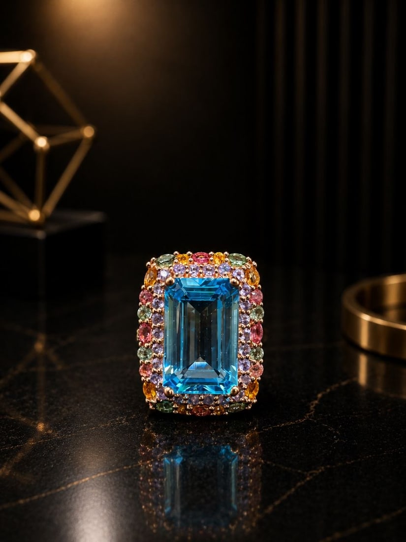 Bold Emerald Cut Blue Topaz Multi-Gem Ring (1 of 20)
