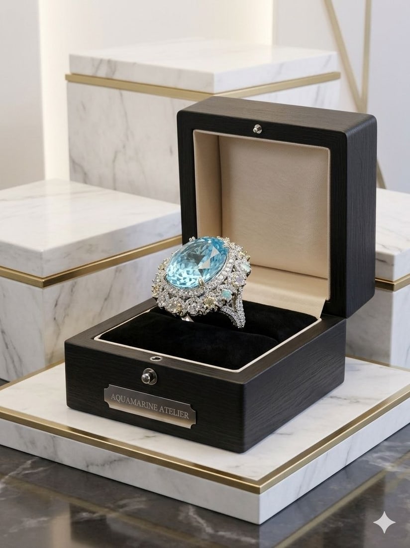 Bold Blue Topaz Tanzanite Sapphire Halo Ring: NOTE- Additional lots may be added until the final day of the auction. Please check back regularly for updates and newly added items. Magnificent Ocean-Inspired Blue Topaz & Multi-Gem Halo Ring Bo