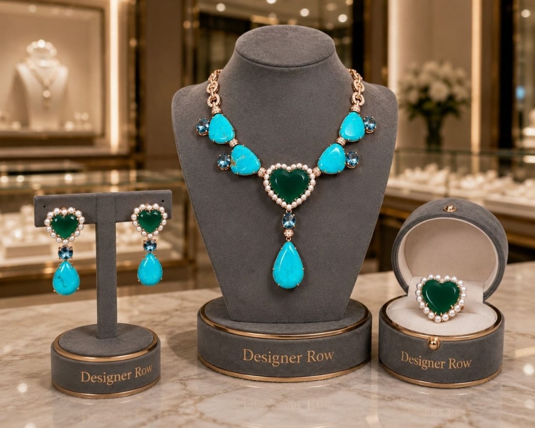 Turquoise Chalcedony Pearl Jewelry Set: NOTE - Additional lots may be added until the final day of the auction. Please check back regularly for updates and newly added items. This striking handcrafted jewelry suite featuring a necklace, ear