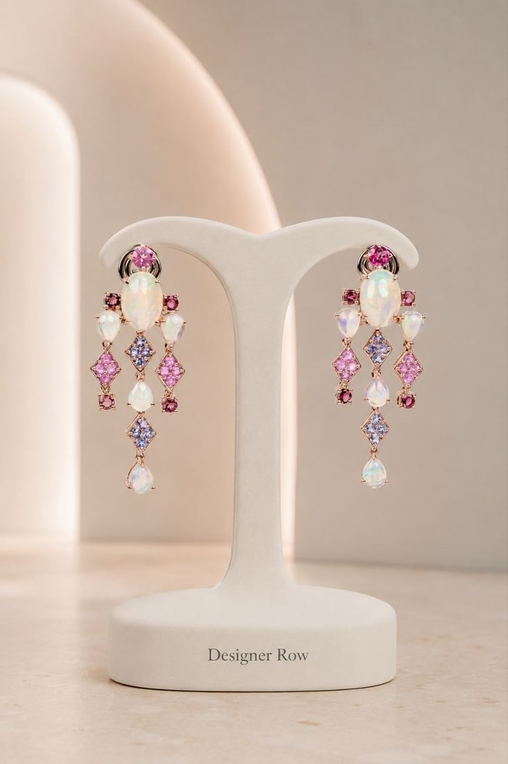 Opal Tourmaline Tanzanite Earrings: NOTE - Additional lots may be added until the final day of the auction. Please check back regularly for updates and newly added items. This exquisite pair of handcrafted chandelier earrings is a refin