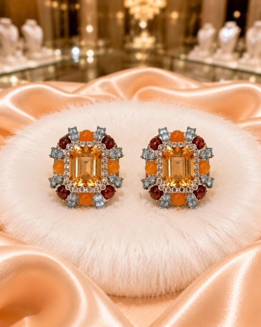 Sunset Quartz Statement Gemstone Earrings - 16