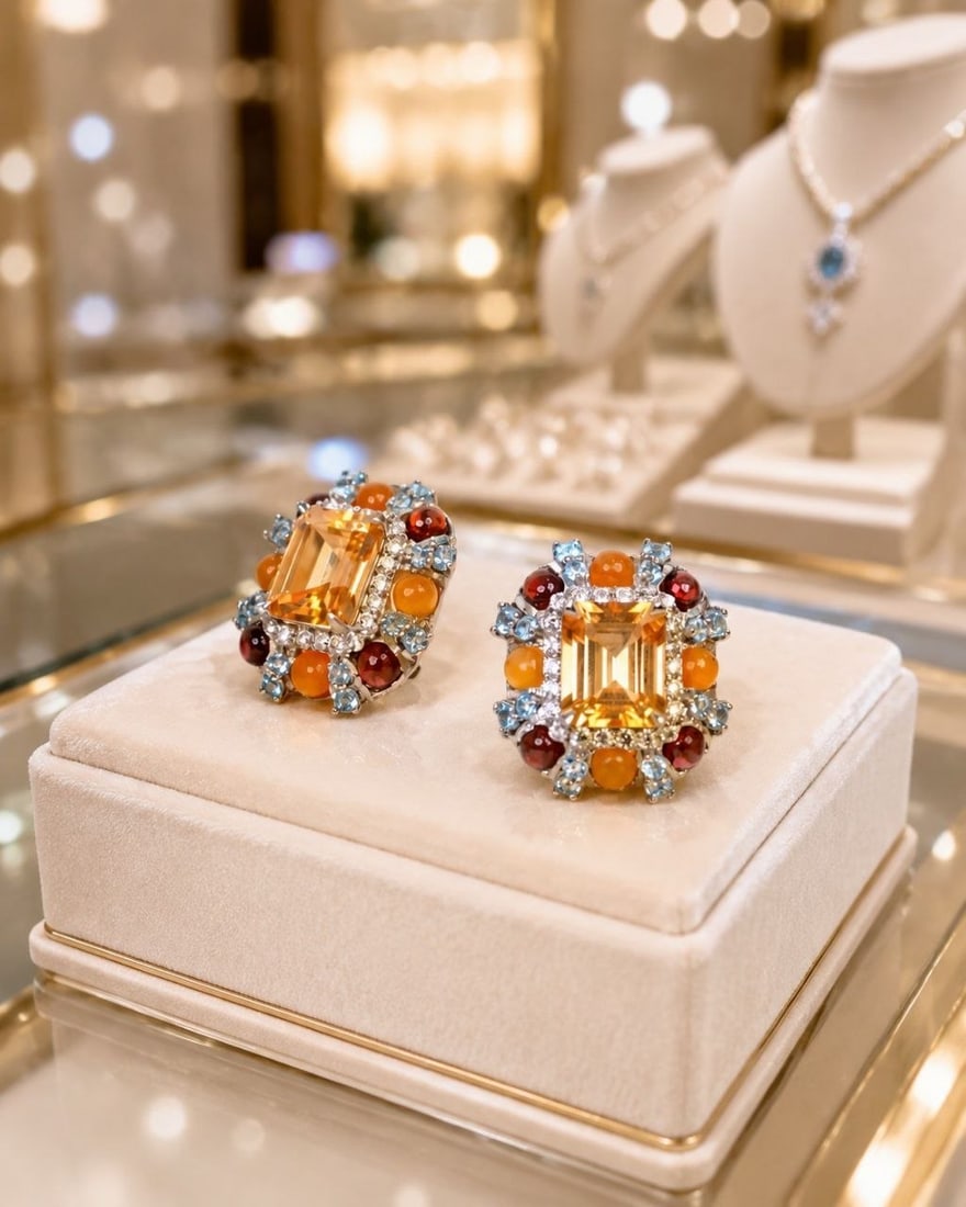 Sunset Quartz Statement Gemstone Earrings - 19