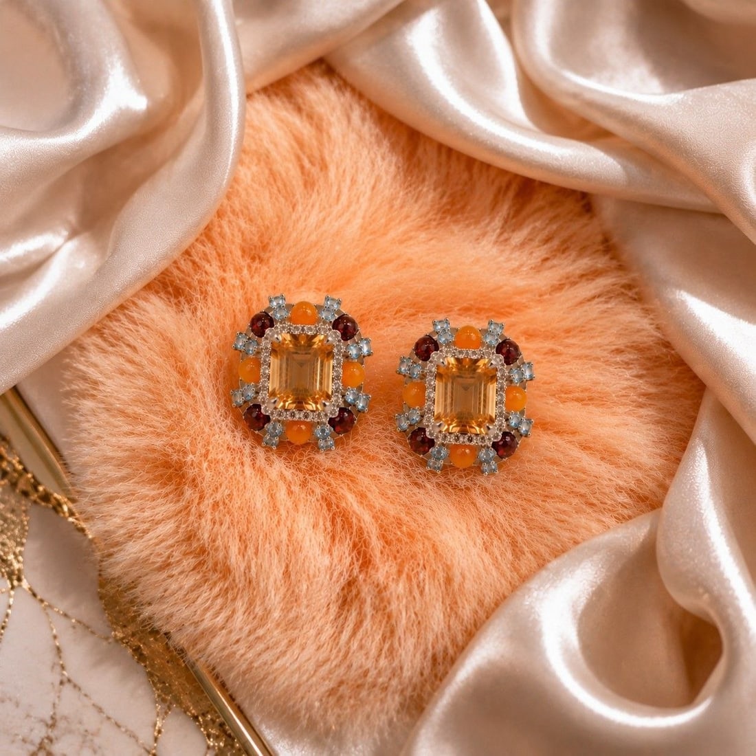 Sunset Quartz Statement Gemstone Earrings - 2