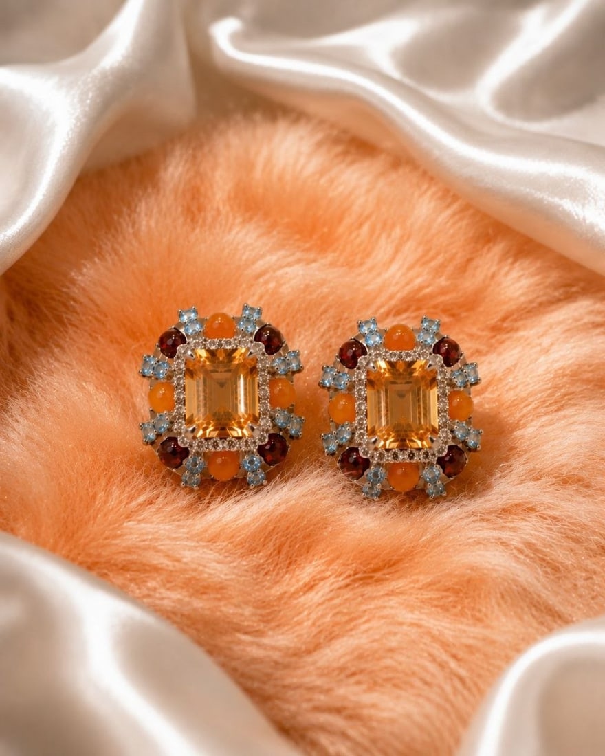 Sunset Quartz Statement Gemstone Earrings - 3
