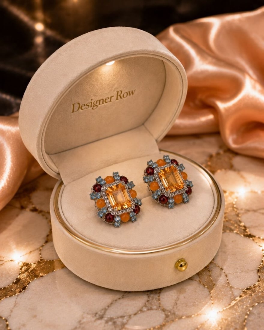 Sunset Quartz Statement Gemstone Earrings - 4