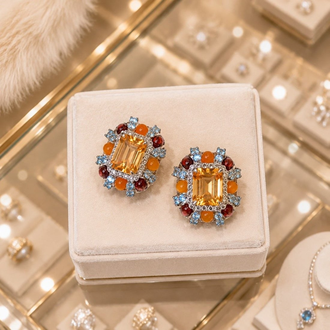 Sunset Quartz Statement Gemstone Earrings - 8