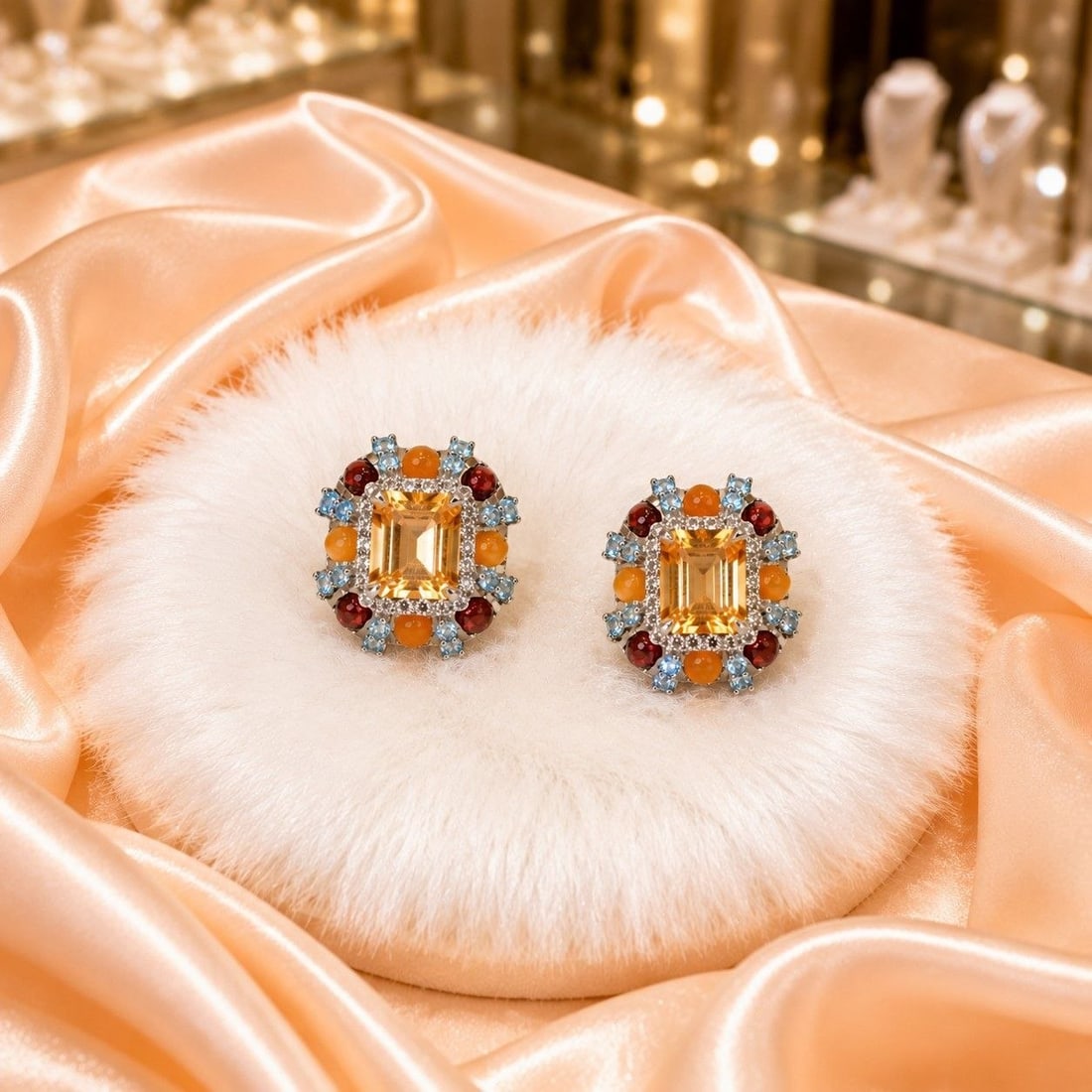 Sunset Quartz Statement Gemstone Earrings - 9